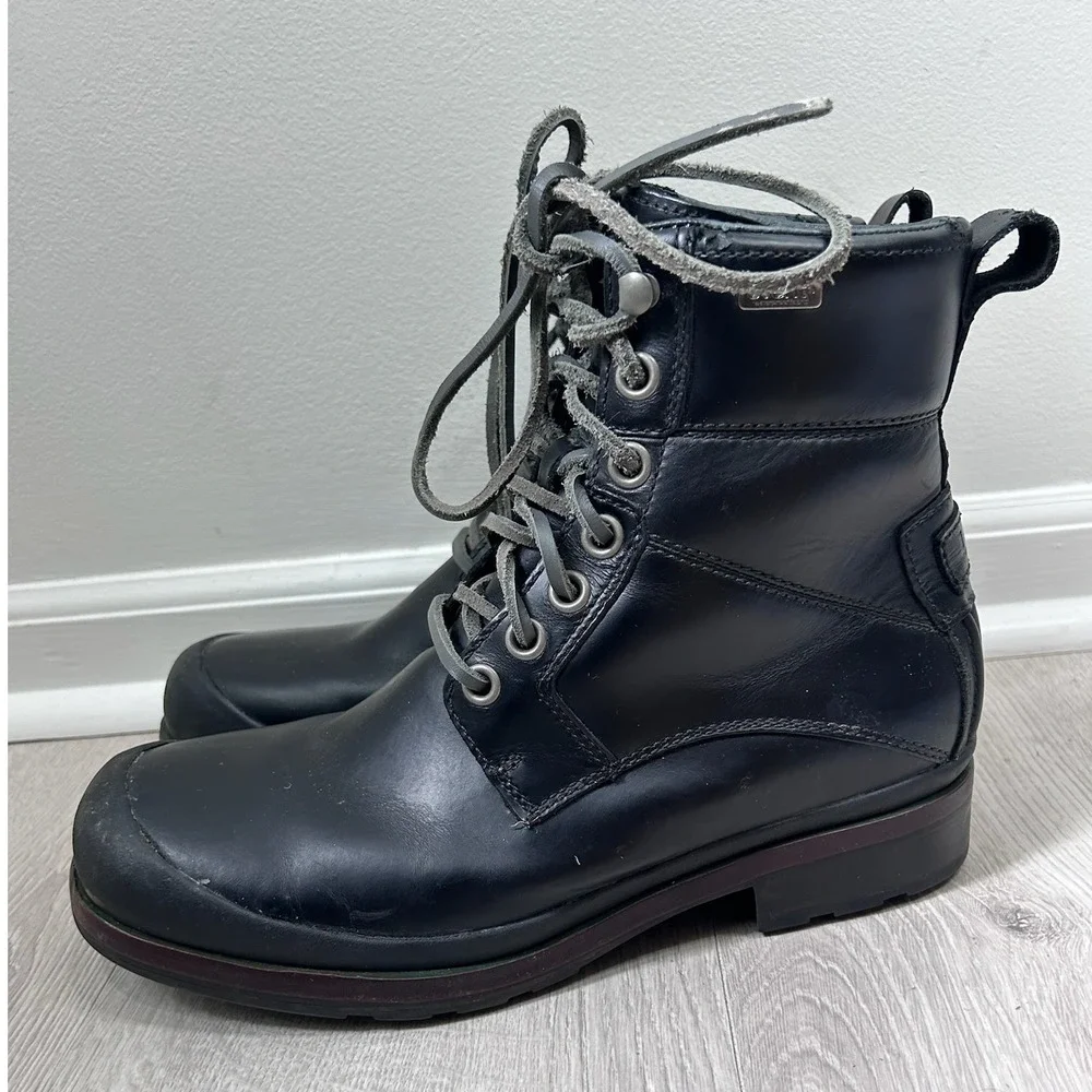 UGG Hannen Black Leather Waterproof eVent Lace Up Boots Mens 8.5 Shearling Lined